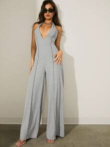 Denimoi Mono con detalle de costura de canalé en el cuello halter
