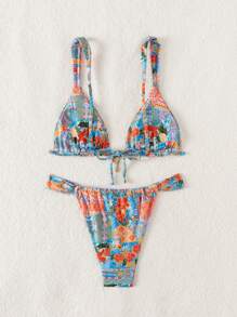 SHEIN Swim Summer Outfits For Women Women's Tropical Plant Printed Sexy Bikini Set For Summer Beach, Two-Piece - Multicolor - View 2