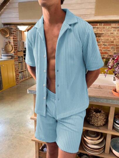Manfinity Chillmode 宽松男士沙滩装翻领短袖衬衫和短裤套装