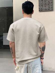 DAZY 男士夏季字母印花圓領短袖休閒T恤 - 卡其色 - 查看 2