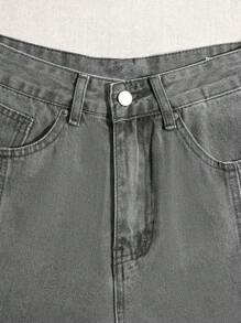 SHEIN Essnce 女式休閒寬鬆牛仔短褲，帶口袋 - 深灰色 - 查看 5