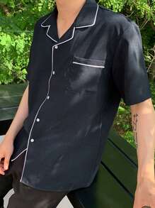 DAZY Men's Summer Short Sleeve Casual Shirt With Contrast Collar And Hem - Blue - View 2