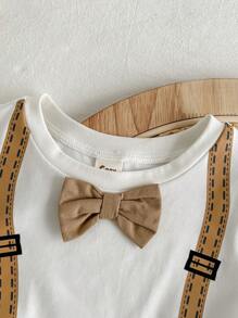 Cozy Pixies Baby Boy Color Block Bowknot Sweatshirt And Casual Shorts 2pcs/Set