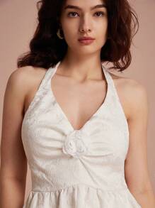 Aveloria Rosie Top de verano para mujer con cuello halter decorado con flores 3D y dobladillo con volantes