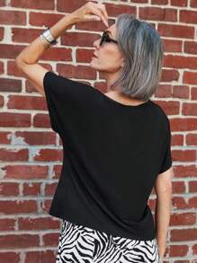 Miaspire T-shirt noir unicolore décontracté pour femme en été