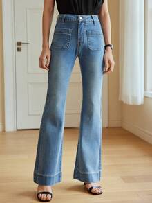 MOTF PREMIUM PATCH POCKET FLARE LEG JEANS - Light Wash - View 5