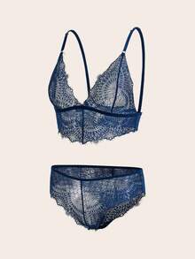 Charlaine Conjunto de lencería con sujetador y braguita de encaje floral - azul real - Ver 3