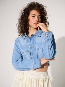 WESTFADE Premium 100% Cotton Non-Stretch Denim Shirt Jacket - Baby Blue - View 6