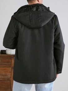 RueChic Men Zip Up Hooded Winter Coat - Black - View 4