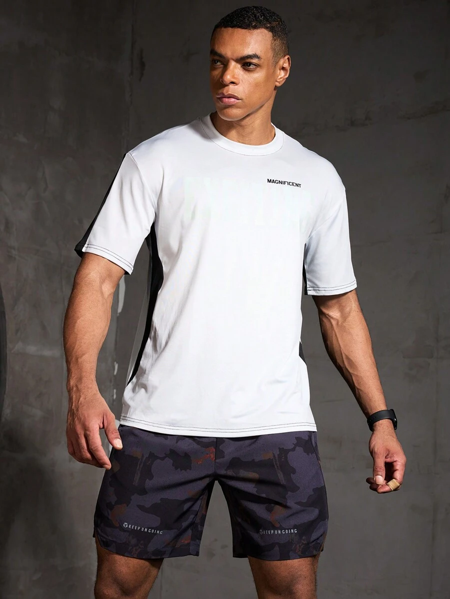 Coreblaze Boyfriend Style Men's Letter Printed Short Sleeve Round Neck Daily Gym Sports T-Shirt - Multicolor - View 1
