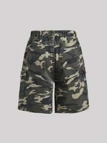 SHEIN Tween Girl Y2K Camo Print Baggy Casual Denim Shorts, Summer - Army Green - View 2