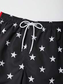 Surfspeed Men's Vacation Loose Fit Star Printed Drawstring Waist Beach Shorts - Black and White - View 3