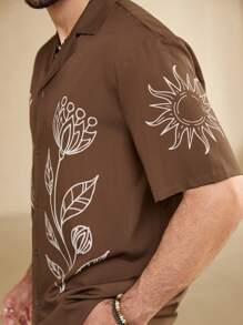 Manfinity RelaxMax 男士夏季花卉印花短袖休閒舒適襯衫 - 卡其色 - 查看 5