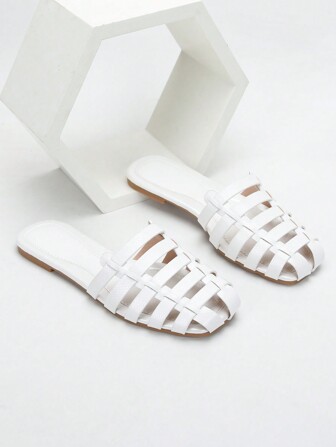 Women's Flat Sandals, Summer Fashionable Outdoor Breathable Slip-Resistant Closed-Toe Flat Shoes, Colorful Snake Pattern Pressed Flower Square-Toe Loafers, Women's Slippers