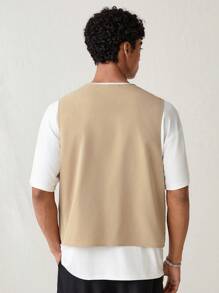 Manfinity RebelGame Men Flap Pocket   Khaki  Vest Jacket Pencil Case  Pouch - Khaki - View 2