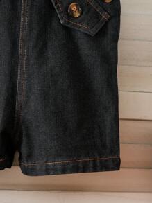 男宝宝POLO领条纹短袖衬衫加吊带短裤，美式复古乡村街头风时尚男宝宝T恤短裤套装 - 灰色 - 查看 3