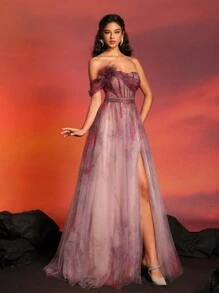 Váy dạ hội trang trọng xẻ cao đến đùi cao cấp sang trọng mới đến Váy dự tiệc cưới thanh lịch, tốt nghiệp, váy dự tiệc tối - Hồng - Xem 4