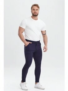 ALLELMS Men Chinos Pants Slim Fit Stretch Dress Pants Wrinkle-Resistant Formal Navy Blue Pants - Navy Blue - View 5