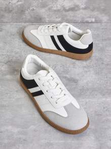 SHUZIA Giày thể thao nữ đế tròn Timeless Icon hai sọc phong cách đường phố cổ điển màu đen trắng OG – Giày mùa hè thiết yếu cổ điển, hàng ngày và đa năng Giày mùa xuân Giày thể thao Phục sinh - Nhiều màu - Xem 2