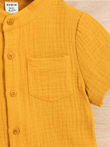 SHEIN Baby Boy Casual Comfortable Short Sleeve Shorts Set - Yellow - View 5