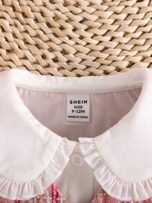 SHEIN 3入組寶寶女孩可愛休閒格紋背心，彈性腰裙，長袖彼得潘襯衫套裝 - 粉色 - 查看 6