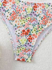 Swim Mod Conjunto de bikini de dos piezas, estampado de patrón aleatorio con dientes blancos, comprado derechos de autor verano playa - Multicolor - Ver 3