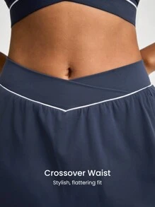 GLOWMODE FeatherFit™-Air Crossover Waist Anti-Slip Skirt Skort With Built-In Shorts Light Support Low Impact Daily Casual Quick Dry Moisture Wicking - Dark Blue - View 4