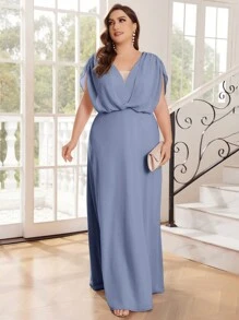 SHEIN Belle Elegant Plus Size Bridesmaid Dress With A Slouchy Drop Shoulder Neckline - Dusty Blue - View 4