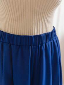 Soleia 休闲度假藏青色松紧腰带流苏装饰宽松舒适阔腿大码长裤 - 藏蓝色 - 查看 6