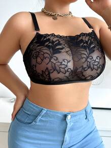 Seduluxe Áo ngực ren hoa cỡ lớn gợi cảm không dây 1 mảnh cho nữ - màu đen - Xem 4