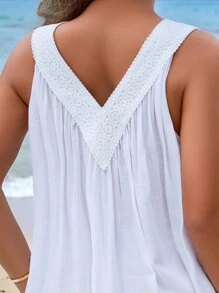 Swim Lushoire 女式夏季海灘泳池純色無袖連身遮陽衣 - 白色 - 查看 4