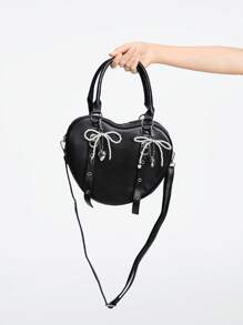 ROMWE Avant PU皮心形和蝴蝶結裝飾單肩包斜背包，適用於工作、派對、商務和旅行，可兼作背包