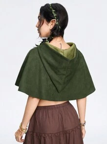 ROMWE Fairycore Capa Con Doble Capucha Y Bordado De Setas Verde - Verde Oscuro - Ver 3