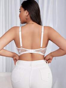 SHEIN 大尺碼女士花卉網眼背心和無鋼圈胸罩 - 白色 - 查看 2