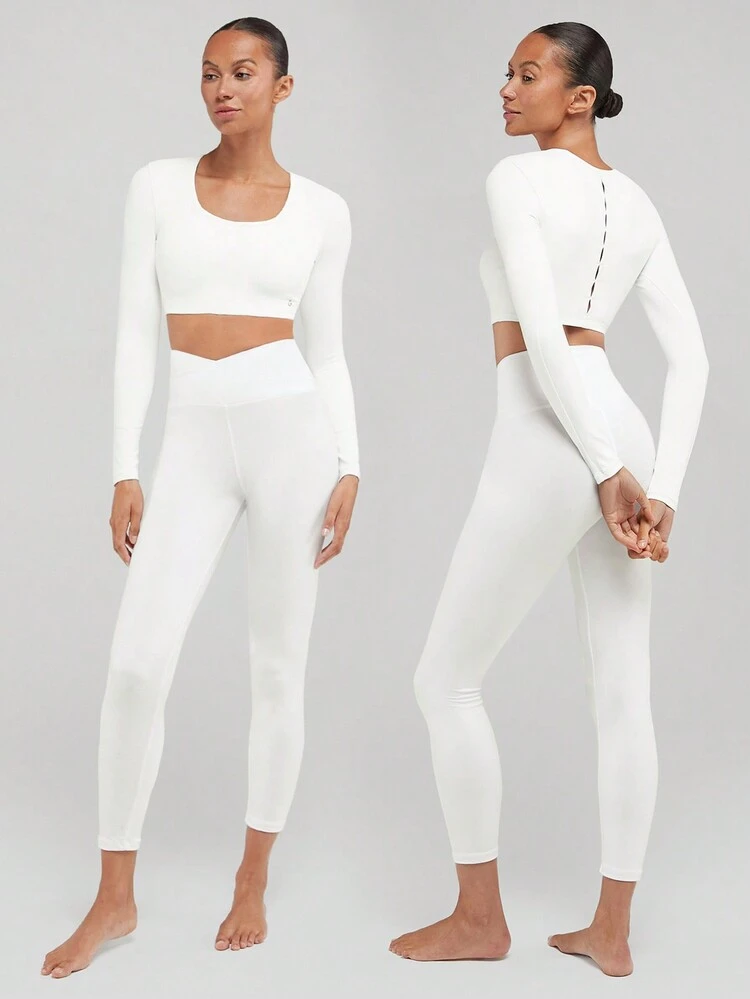 FeatherFit™ Back At It Again Cutout Crop Active Long Sleeve Top Daily Casual Summer