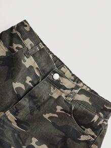 SHEIN Tween Girl Y2K Camo Print Baggy Casual Denim Shorts, Summer - Army Green - View 4