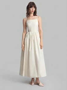 Ontre Women's Apricot Color Long Strap Cotton Dress, Autumn Dress For School & Casual Wear