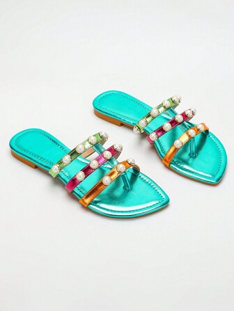 Versatile Flat Closed Toe Sandals With Multi-Strap Decoration, Anti-Slip, Stylish Flat Shoes For Women, Ladies' Flat Sandals, Fashionable Party Flat Shoes With Gorgeous & Multicolored Design, Perfect Match For Vacation Or Beach Wear