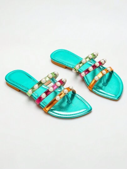 Versatile Flat Closed Toe Sandals With Multi-Strap Decoration, Anti-Slip, Stylish Flat Shoes For Women, Ladies' Flat Sandals, Fashionable Party Flat Shoes With Gorgeous & Multicolored Design, Perfect Match For Vacation Or Beach Wear