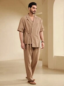 Manfinity Homme Men Solid Knot Side Blouse & Pants - Khaki - View 3