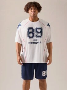 Manfinity VCAY 2 szt. Męska koszulka plus size na co dzień, luźna, z krótkim rękawem, z nadrukiem cyfrowym i literowym, okrągłym dekoltem i prostymi nogawkami ze średnim stanem. Nadaje się do letniej szkoły sportowej