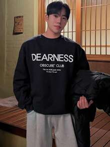 DAZY Men's Loose Round Neck Long Sleeve Casual Sweatshirt With Letter Print, Autumn Back To School - Black - View 4