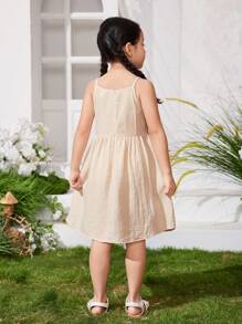 SHEIN 少女純色編織拼接彩色肩帶寬鬆休閒無袖連衣裙 - 彩色 - 查看 4