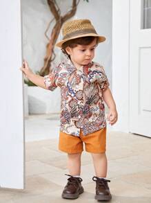 Đứa bé trai Paisley & In hoa Áo sơ mi & Quần short - Nhiều màu - Xem 3