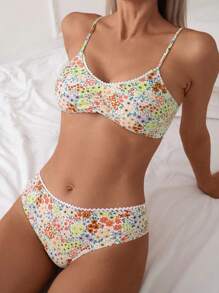Swim Mod Conjunto de bikini de dos piezas, estampado de patrón aleatorio con dientes blancos, comprado derechos de autor verano playa - Multicolor - Ver 1