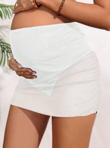 SHEIN Maternity Plain Summer Beach Bikini Bottom With Beach Skirt - White - View 4