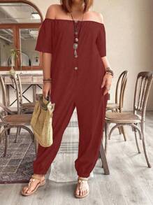EMERY ROSE Plus off-shoulder jumpsuit met knopen aan de voorkant