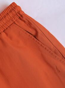 Manfinity Homme Men's Summer Casual Solid Color One Pocket Front Shirt And Plain Shorts Set (T-Shirt Not Included), For Husband - Burnt Orange - View 3