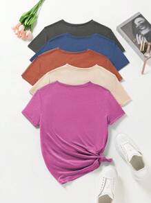 INAWLY Áo thun nữ cổ tròn ngắn tay màu trơn thường ngày mùa hè - Nhiều màu - Xem 2