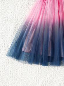 SHEIN Young Girl Ombre Ruffle Trim Mesh Hem Shirt Dress Summer Holiday - Multicolor - View 4